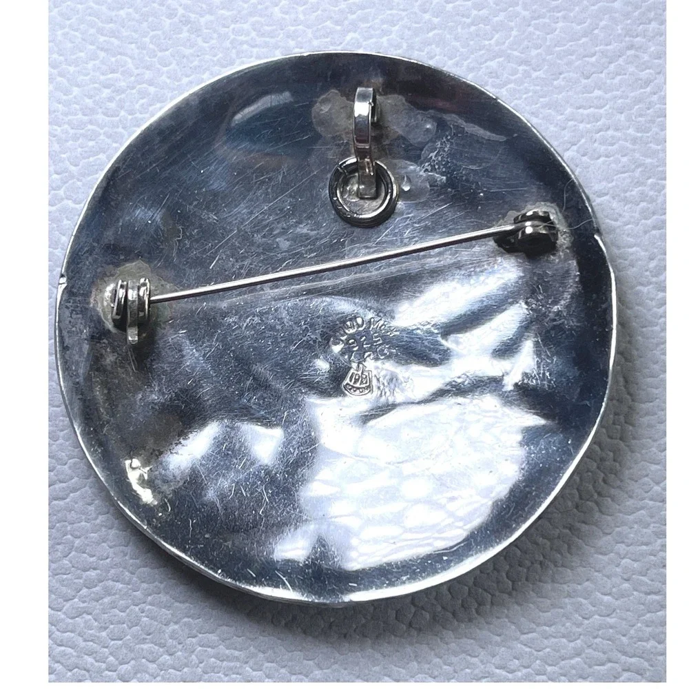 Vtg Guad Mex 925 Sterling Silver Turquoise Mosaic Bird Brooch Pin Pendant 13g